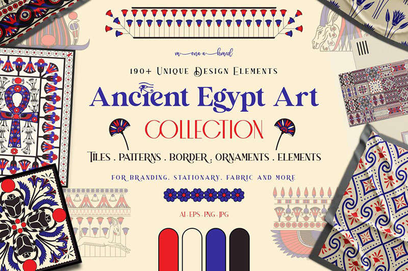 190+古埃及艺术矢量无缝图案素材AI PNG格式 图片素材 第1张