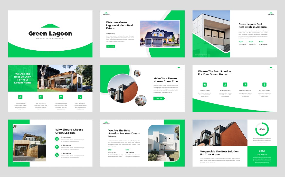 绿色房地产建筑谷歌幻灯片设计模板 Green Lagoon – Real Estate Google Slide Template 幻灯图表 第2张
