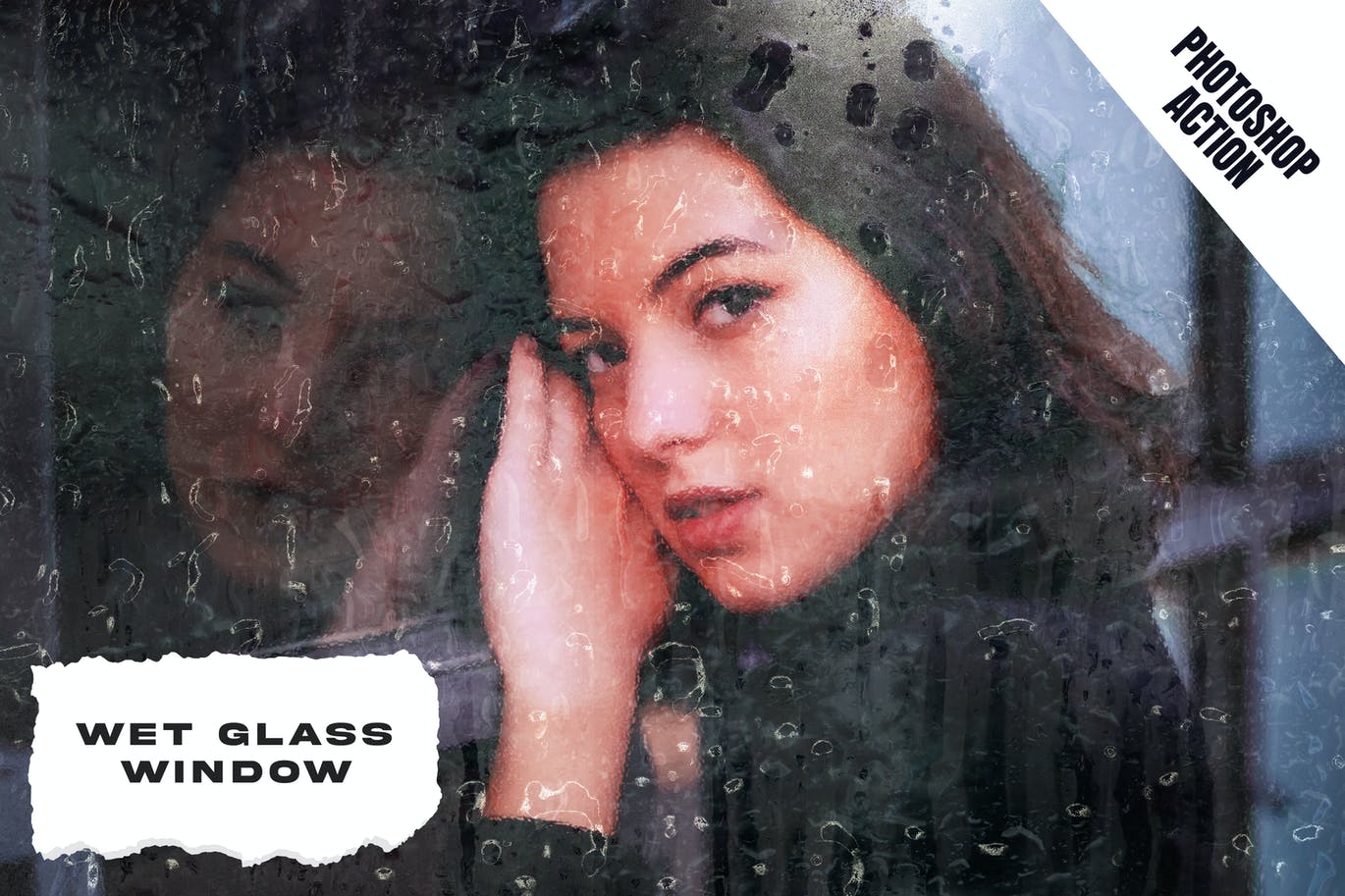 雨水玻璃窗效果照片处理PS动作 Wet Glass Window Photoshop Action 插件预设 第1张