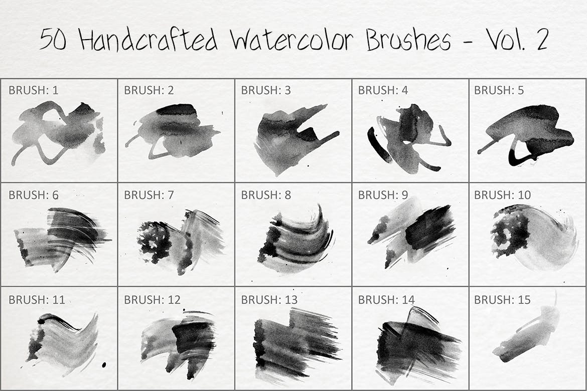 50个手工制作的绘画水彩ps笔刷v2 50 Handcrafted Watercolor Brushes – Vol. 2 笔刷资源 第3张