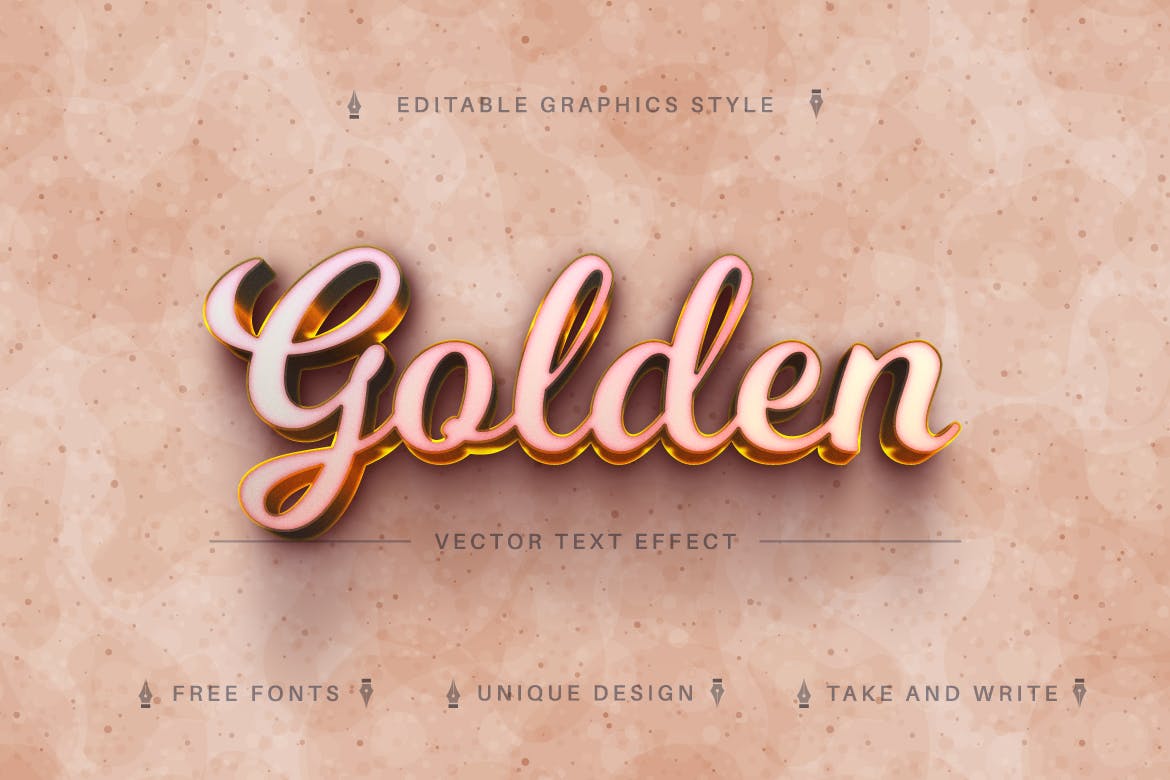 情人节亮金色矢量文字效果字体样式 Valentine Gold – Editable Text Effect, Font Style 插件预设 第3张