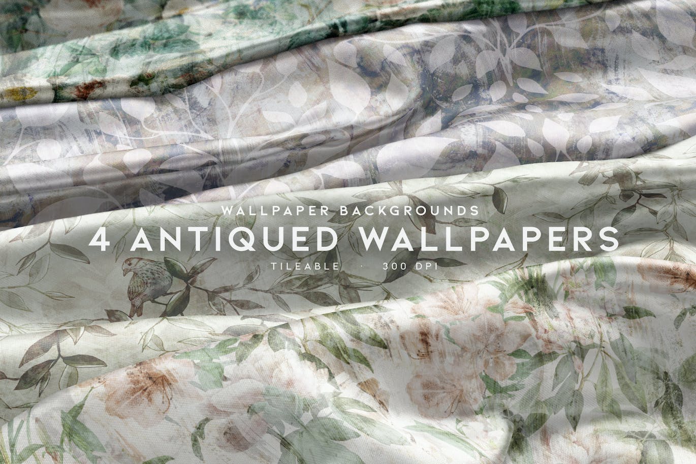 4个复古花卉枝叶背景壁纸 4 Antiqued Wallpapers 图片素材 第1张
