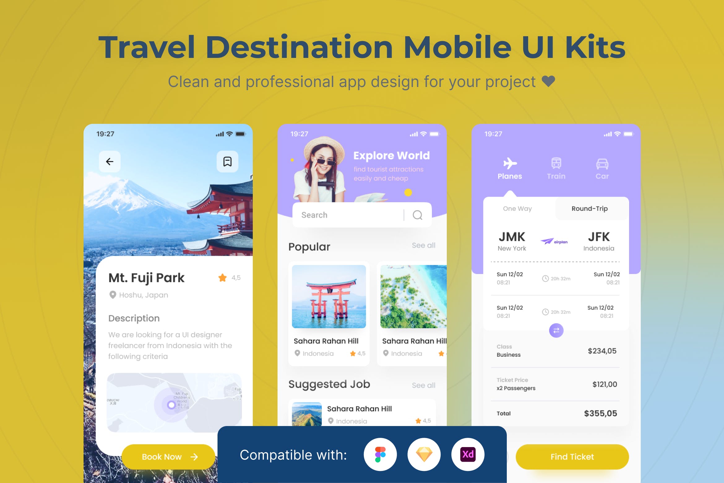 旅游景点App移动应用UI套件模板 Travel Destination Mobile App UI Kits Template APP UI 第1张