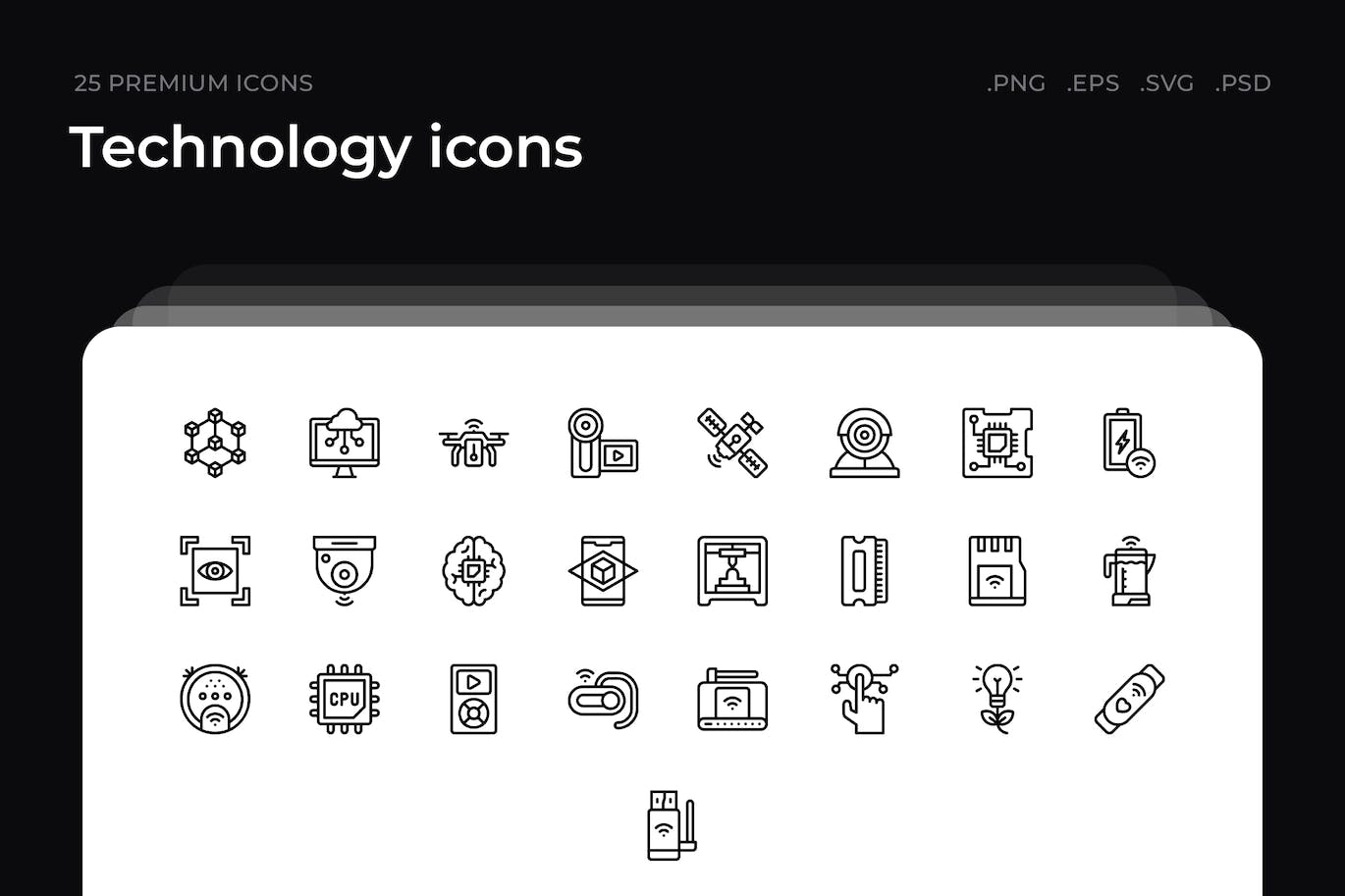25枚技术主题简约线条矢量图标 Technology icons 图标素材 第1张