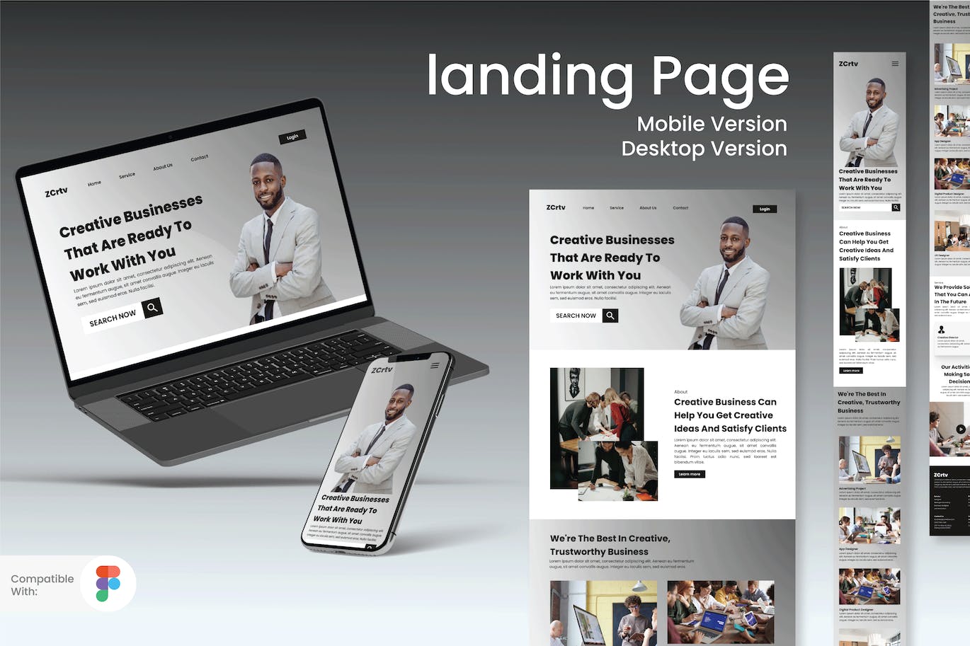商业创意网站响应式设计着陆页主页模板 Business Creative Landing Page APP UI 第1张
