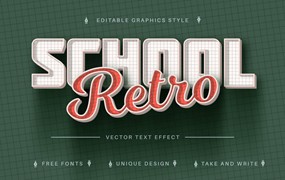 复古网格矢量文字效果字体样式 Retro School – Editable Text Effect, Font Style
