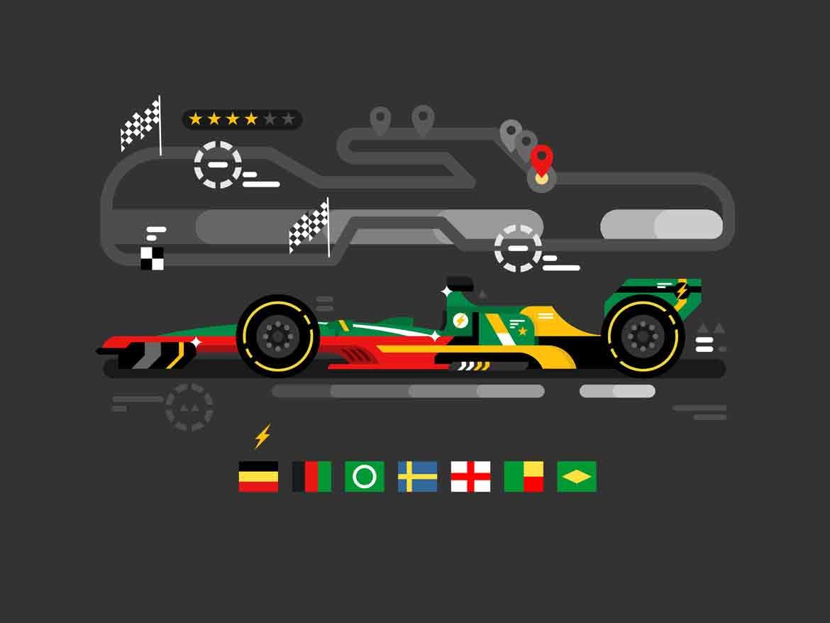 F1运动赛车矢量插画素材 Sport Car On Track 图片素材 第2张
