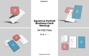 圆角方形和竖版名片设计展示样机psd模板 Square and Portrait Business Card Mockup