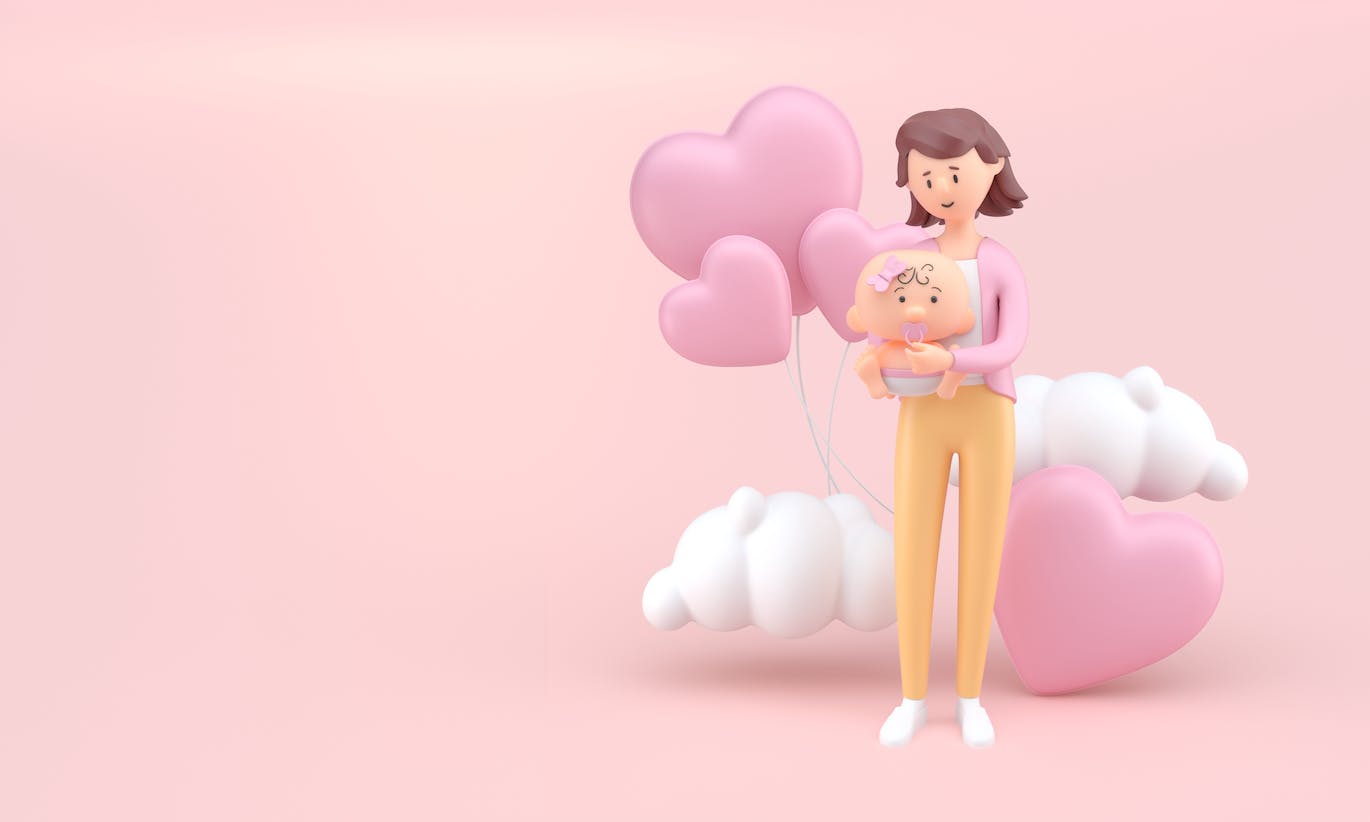爱心母婴3D插画psd素材 Pack Mother and Baby APP UI 第2张