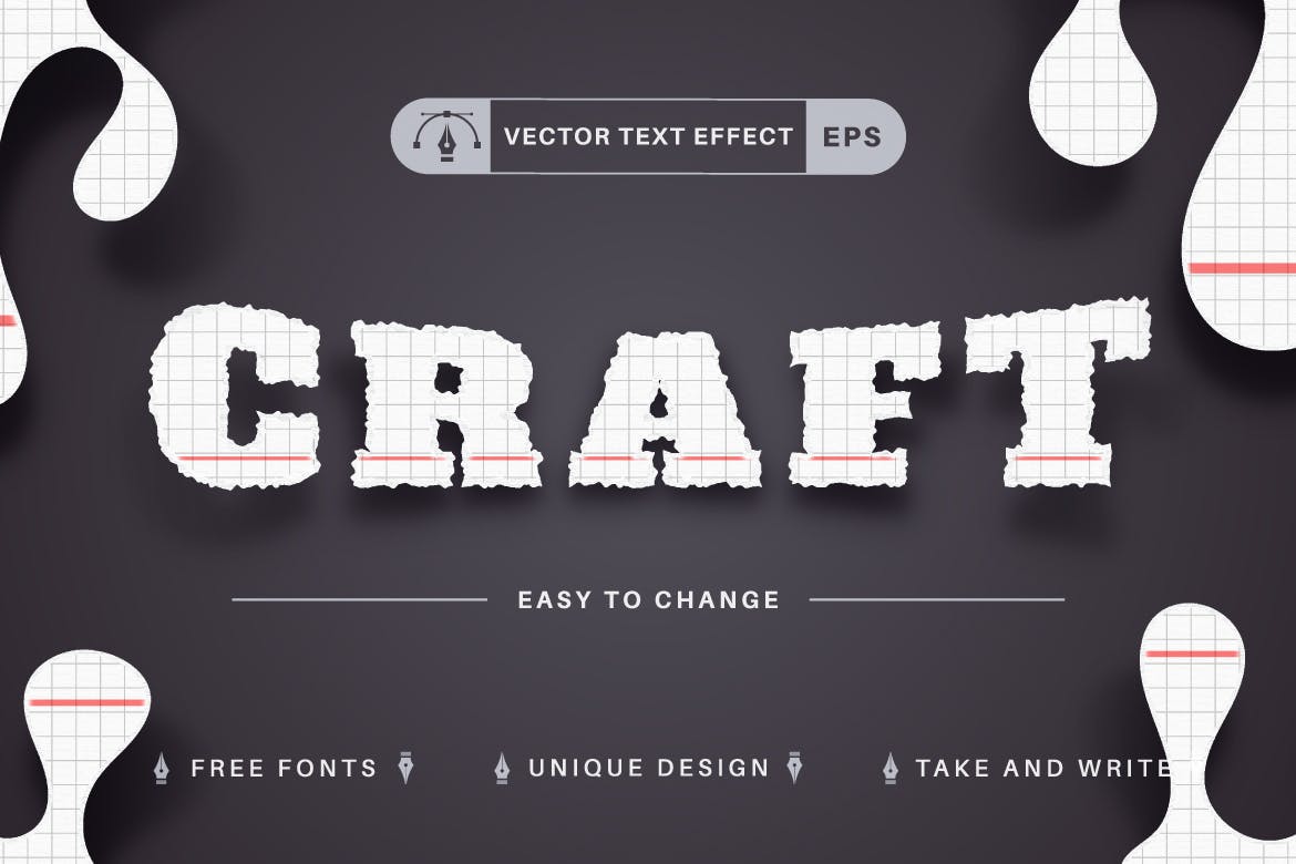 撕裂纸张矢量文字效果字体样式 Torn Paper – Editable Text Effect, Font Style APP UI 第4张