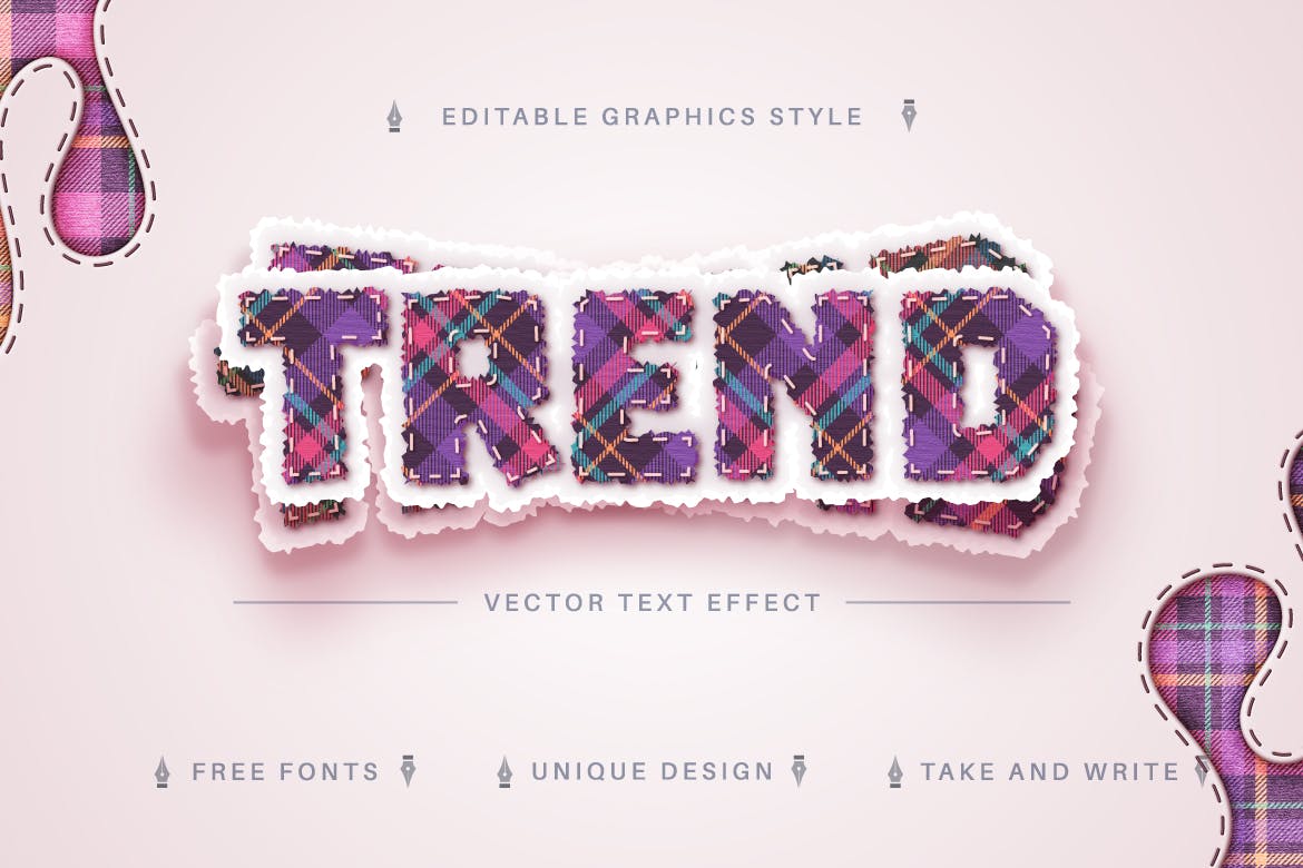 格纹纺织矢量文字效果字体样式 Tartan Textile – Editable Text Effect, Font Style 插件预设 第3张