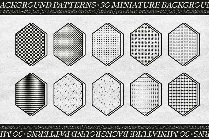 30个创意几何黑白网格无缝矢量图案，AI PNG格式 图片素材 第3张