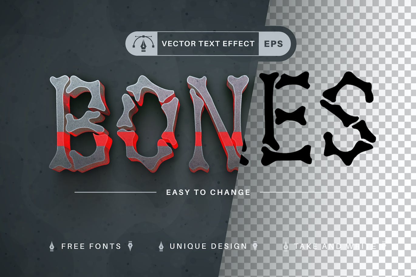 红骨头矢量文字效果字体样式 Red Bones – Editable Text Effect, Font Style 插件预设 第1张