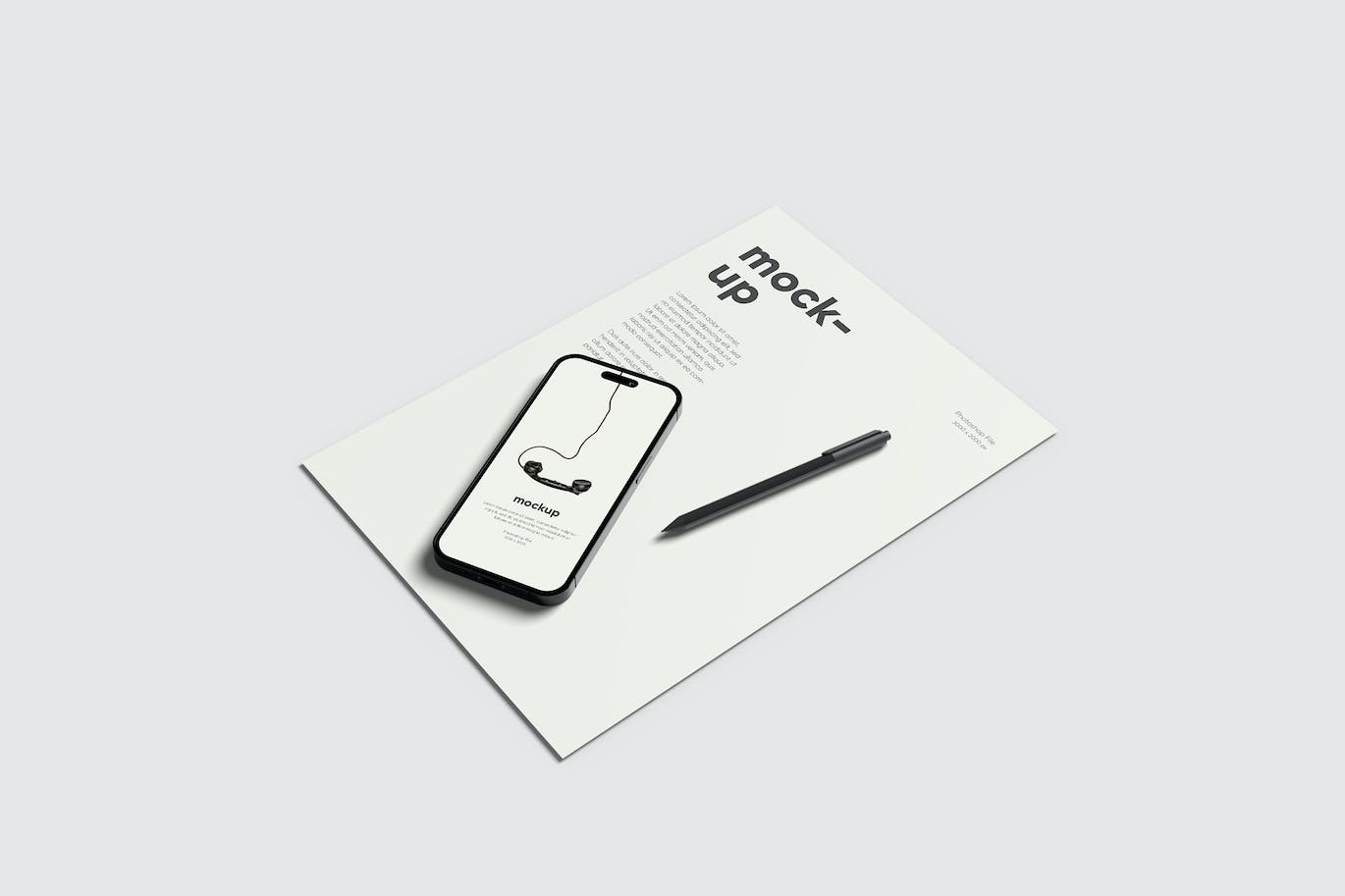 iPhone 14 Pro手机&A4纸张样机图 iPhone 14 With Paper Mockup 样机素材 第1张