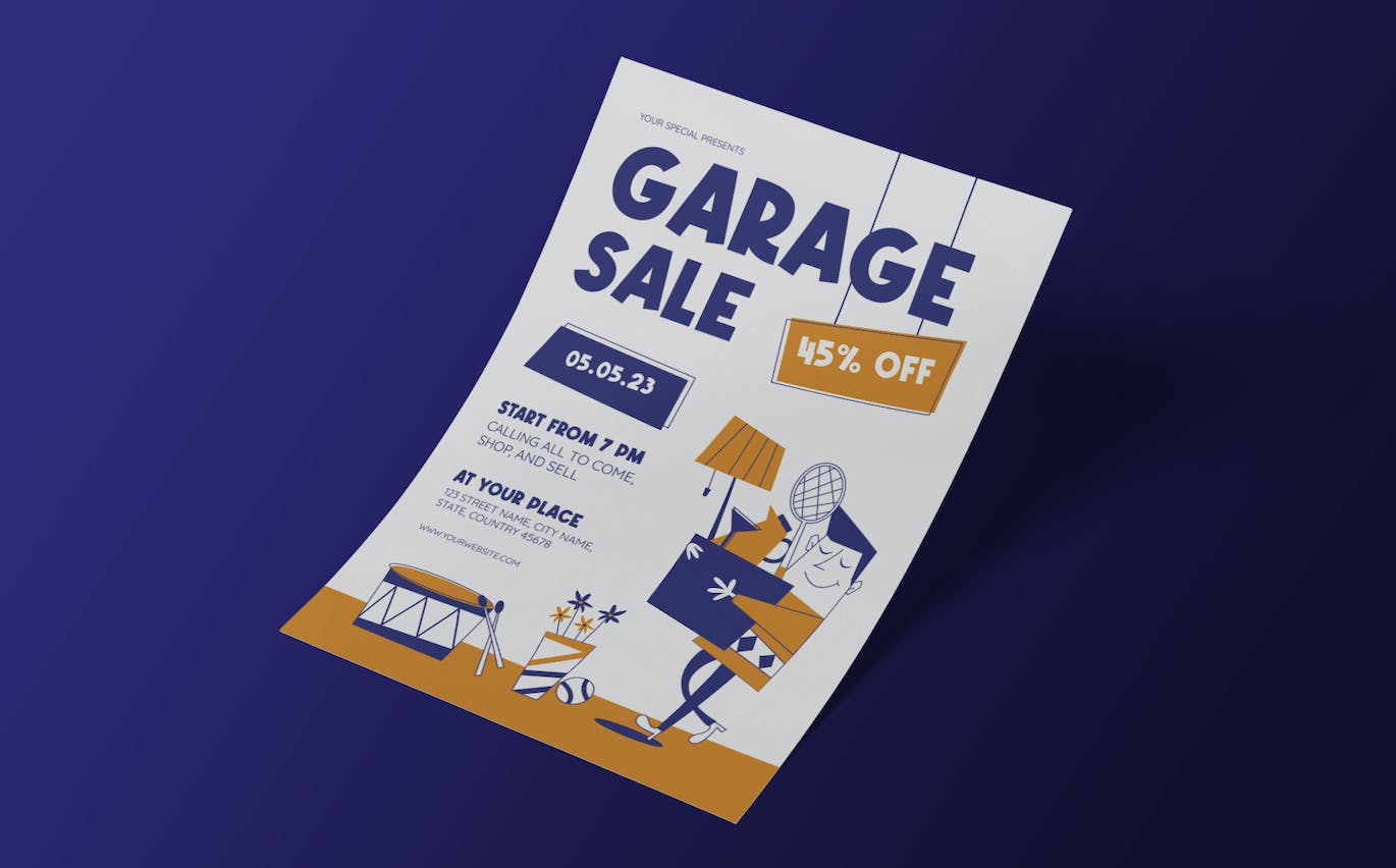 旧商品回收宣传单设计 Garage Sale Flyer Mid Century Style 设计素材 第4张