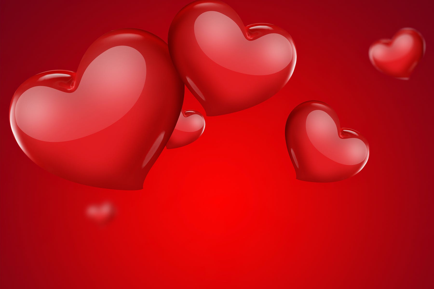 明亮红色心形浪漫情人节背景 Romantic Background with Bright Red Hearts APP UI 第1张