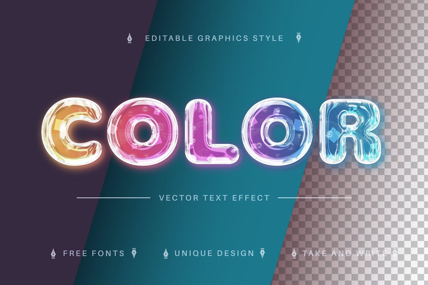 彩色玻璃矢量文字效果字体样式 Color Glass – Editable Text Effect, Font Style 插件预设 第1张