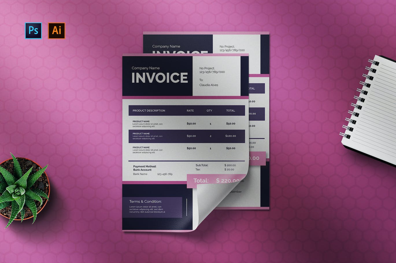 商业物品清单单据发票设计模板 Blupunk – Invoice Template 样机素材 第1张