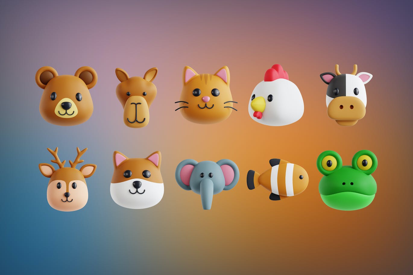 3D动物头像图标集v1 Animals V.1 3D Icon Set APP UI 第6张