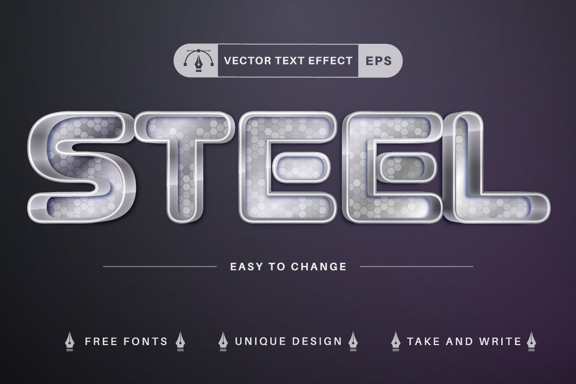 10种金属矢量文字效果字体样式 Set 10 Metal Editable Text Effects, Font Styles 插件预设 第9张