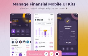 管理财务App移动应用UI套件模板 Manage Financial Mobile App UI Kits Template