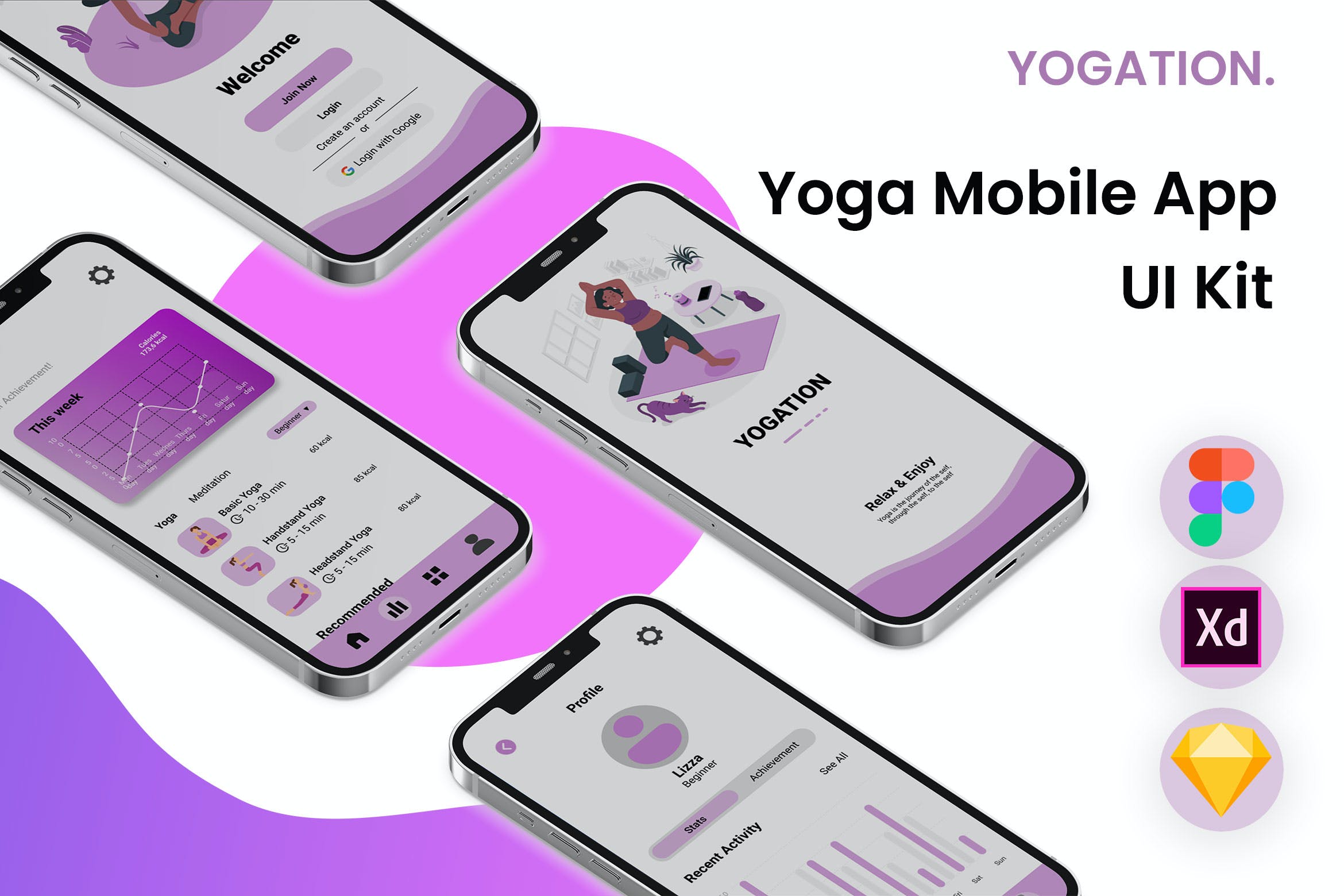 瑜伽运动App应用UI设计套件 Togation – Yoga Mobile App UI Kit APP UI 第1张