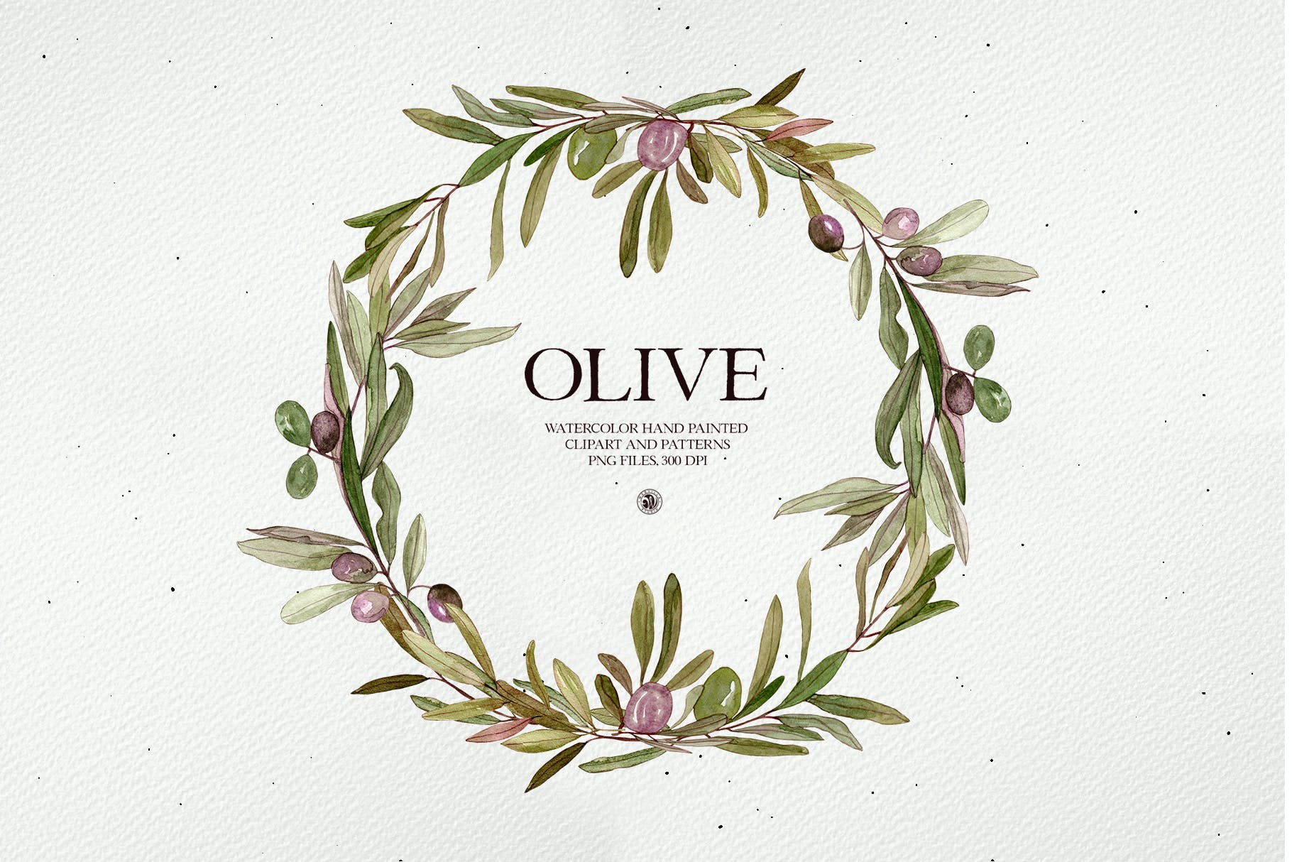 水彩橄榄框架和图案素材 Watercolor Olive – frames and patterns 图片素材 第6张