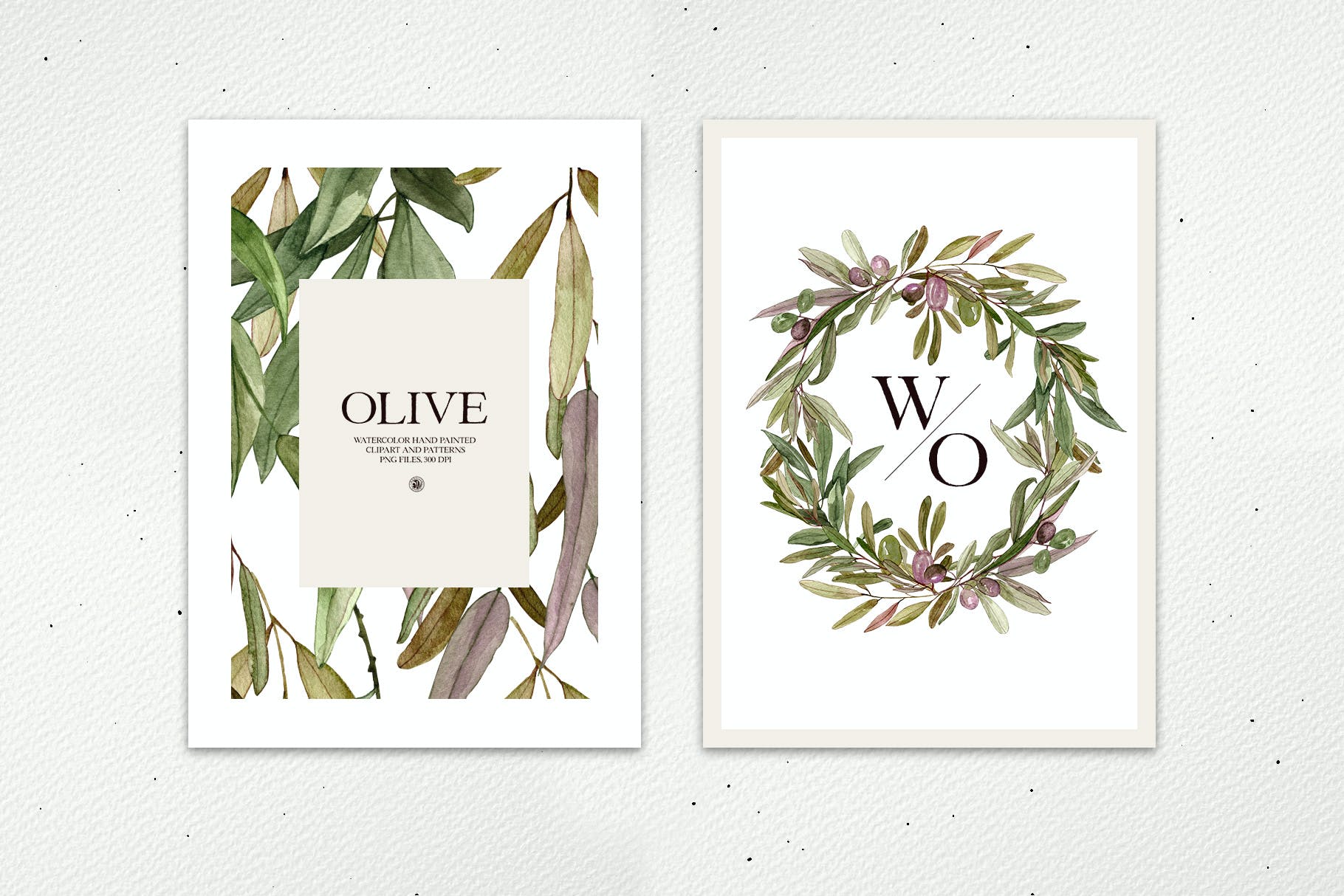 水彩橄榄框架和图案素材 Watercolor Olive – frames and patterns 图片素材 第9张