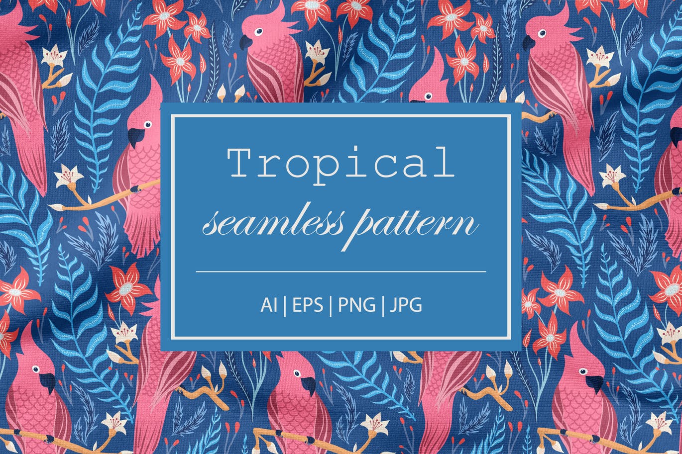 热带&鸟类无缝图案素材 Seamless Tropical Pattern with Birds APP UI 第1张