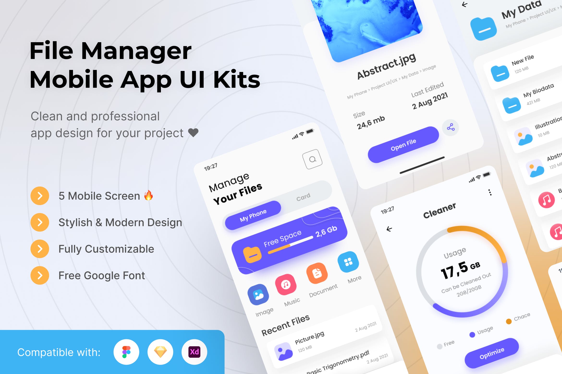 文件管理App移动应用UI套件模板 File Manager Mobile App UI Kits Template APP UI 第1张