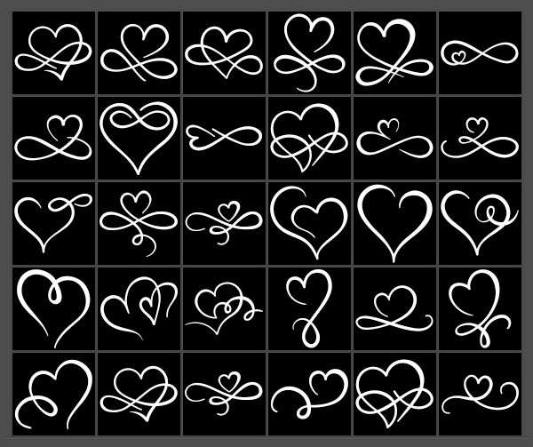 20个爱心符号自定义形状，csh格式 图片素材 第1张