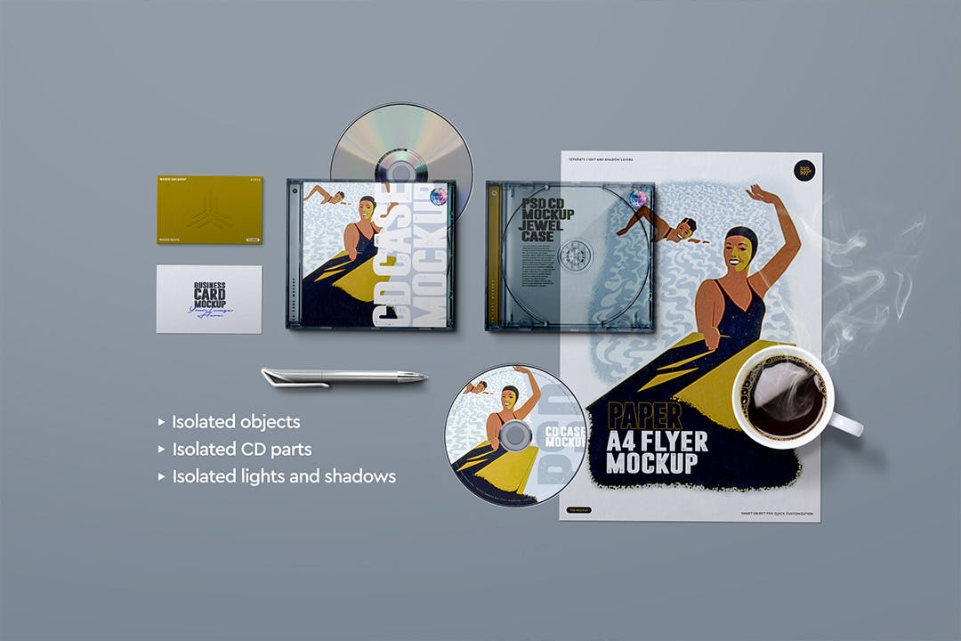 CD盒&名片&海报样机psd模板 Flyer Mockup A4 CD Case Business Card 样机素材 第3张