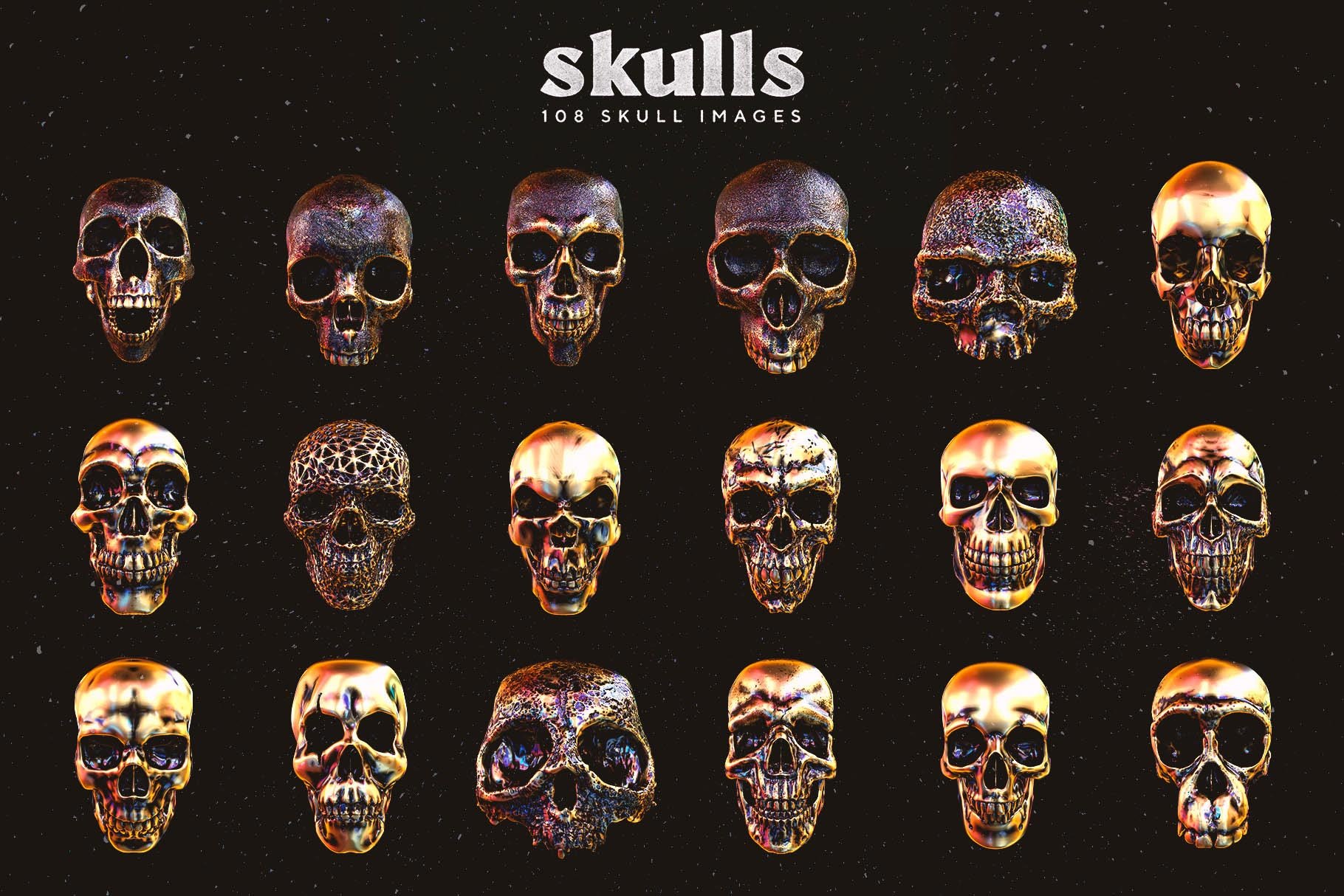 Skulls 108个高分辨率骷髅头骨逼真骨骼金属纹理PNG素材 图片素材 第7张