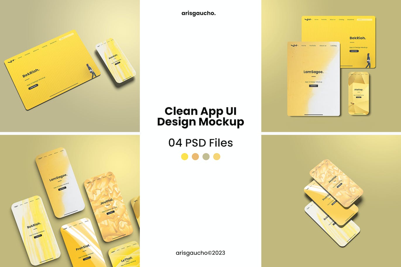 纸片屏幕App UI设计展示样机psd模板 Clean App UI Design Mockup 样机素材 第1张