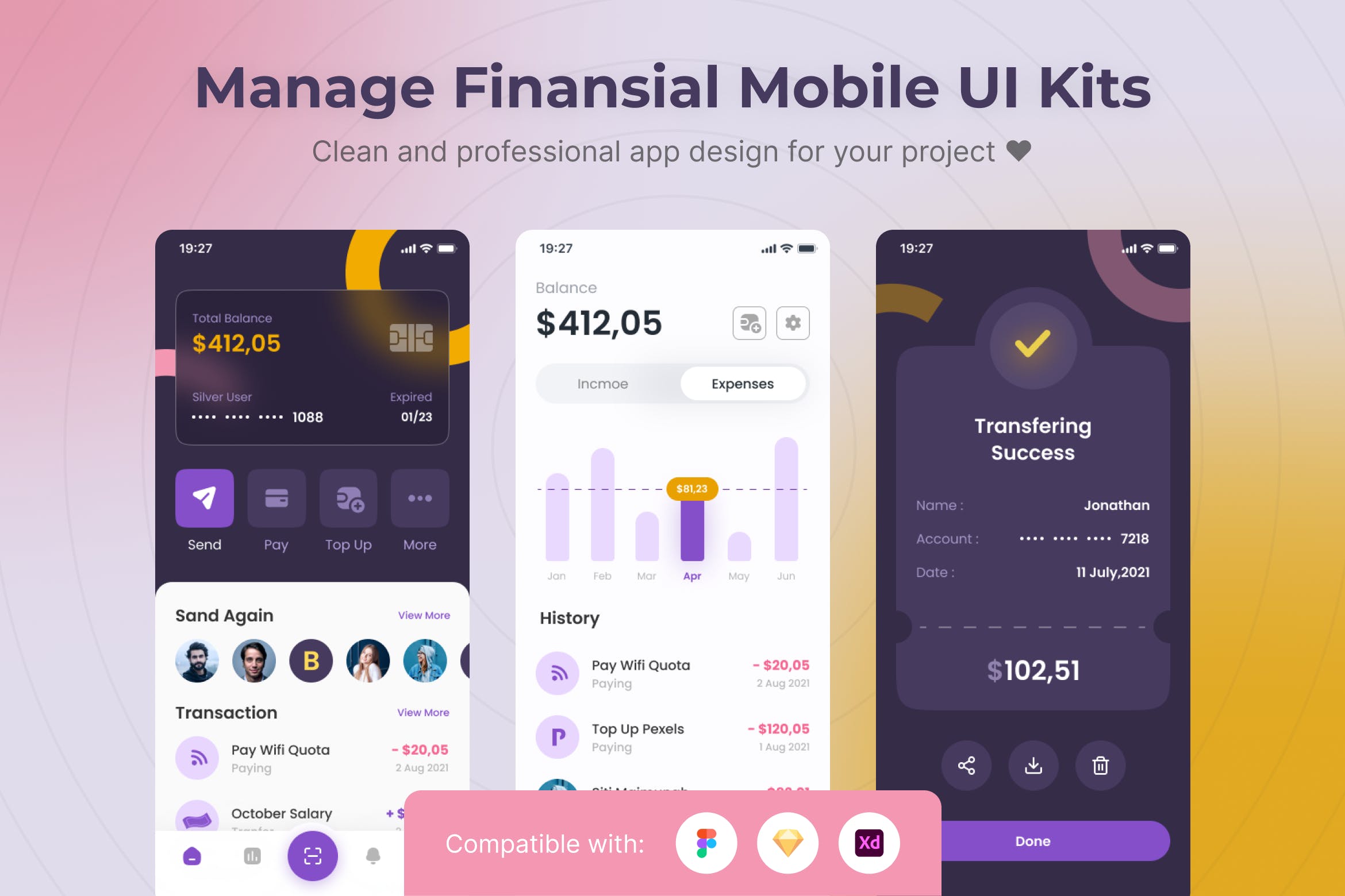 管理财务App移动应用UI套件模板 Manage Financial Mobile App UI Kits Template APP UI 第1张