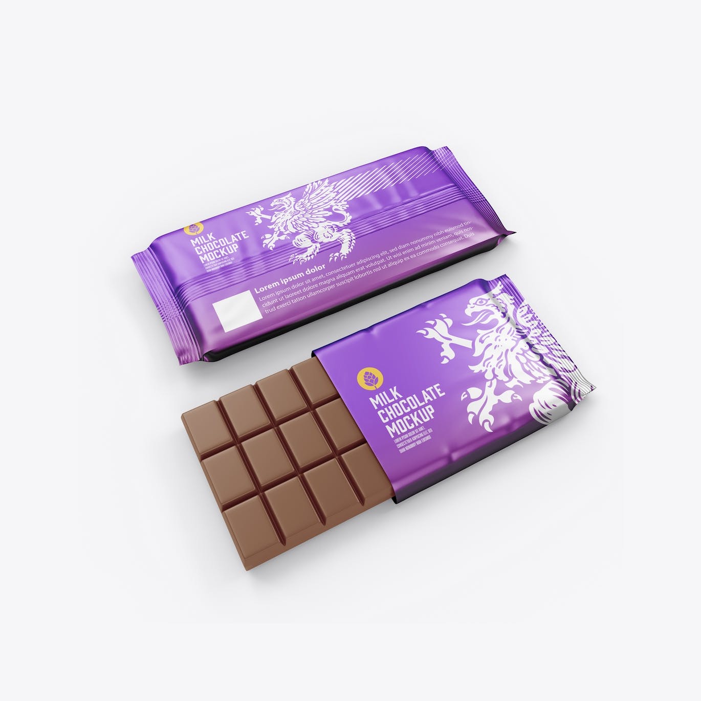 光亮的巧克力棒设计包装样机图 Set Glossy Chocolate Bar Mockup 样机素材 第4张