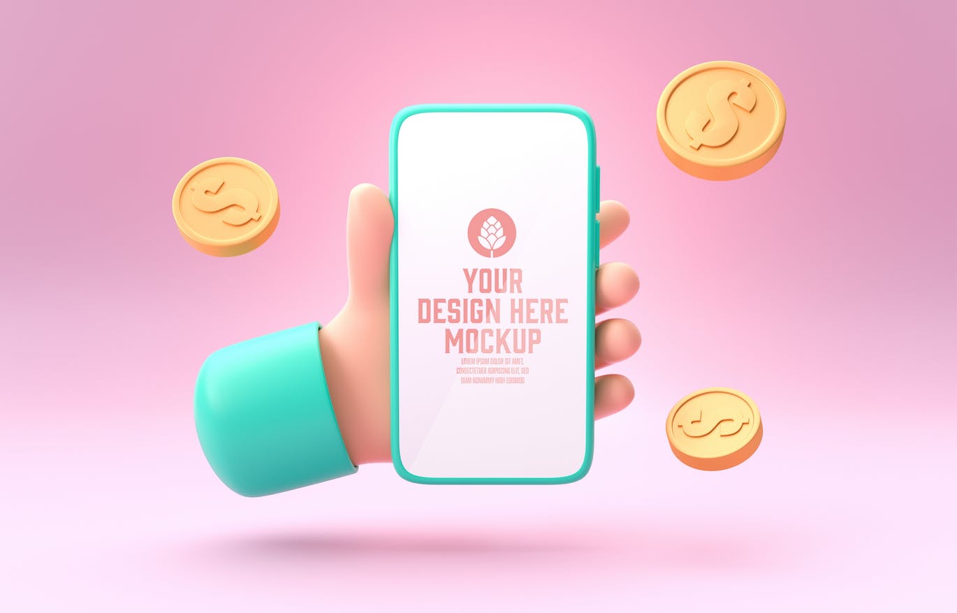 3D钱币概念手机屏幕样机图psd素材 Smartphone With Objects. Money Concept Mockup APP UI 第6张