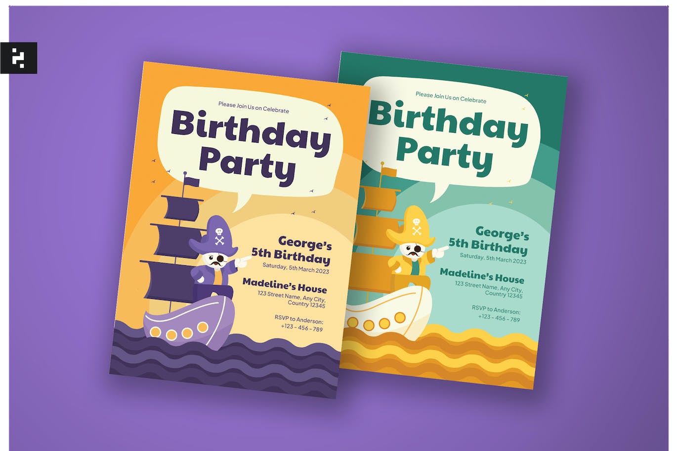 海盗主题儿童生日邀请函设计模板 Kids Birthday Invitation – Pirates Theme 设计素材 第1张