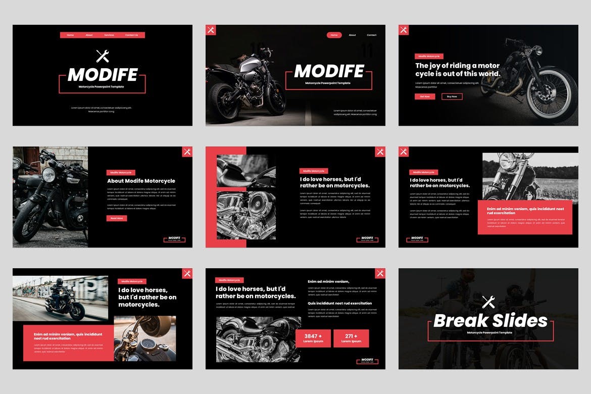 摩托车改装派对谷歌幻灯片素材 Modife – Motorcycle Google Slides Template 幻灯图表 第2张