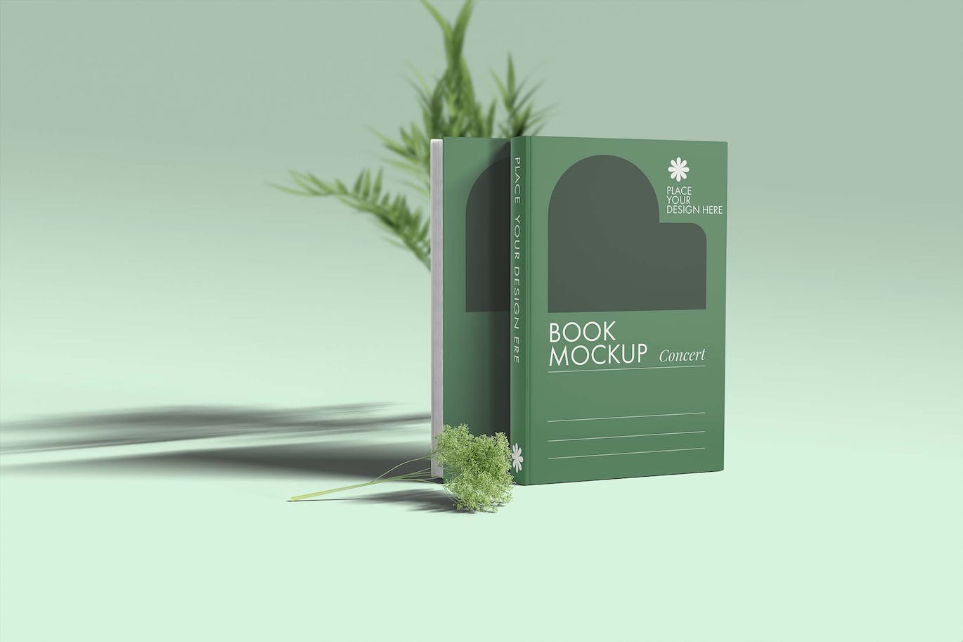 带植物装饰的书籍书皮封面展示样机图 Book Cover Mockup with Plant Ornament 样机素材 第1张
