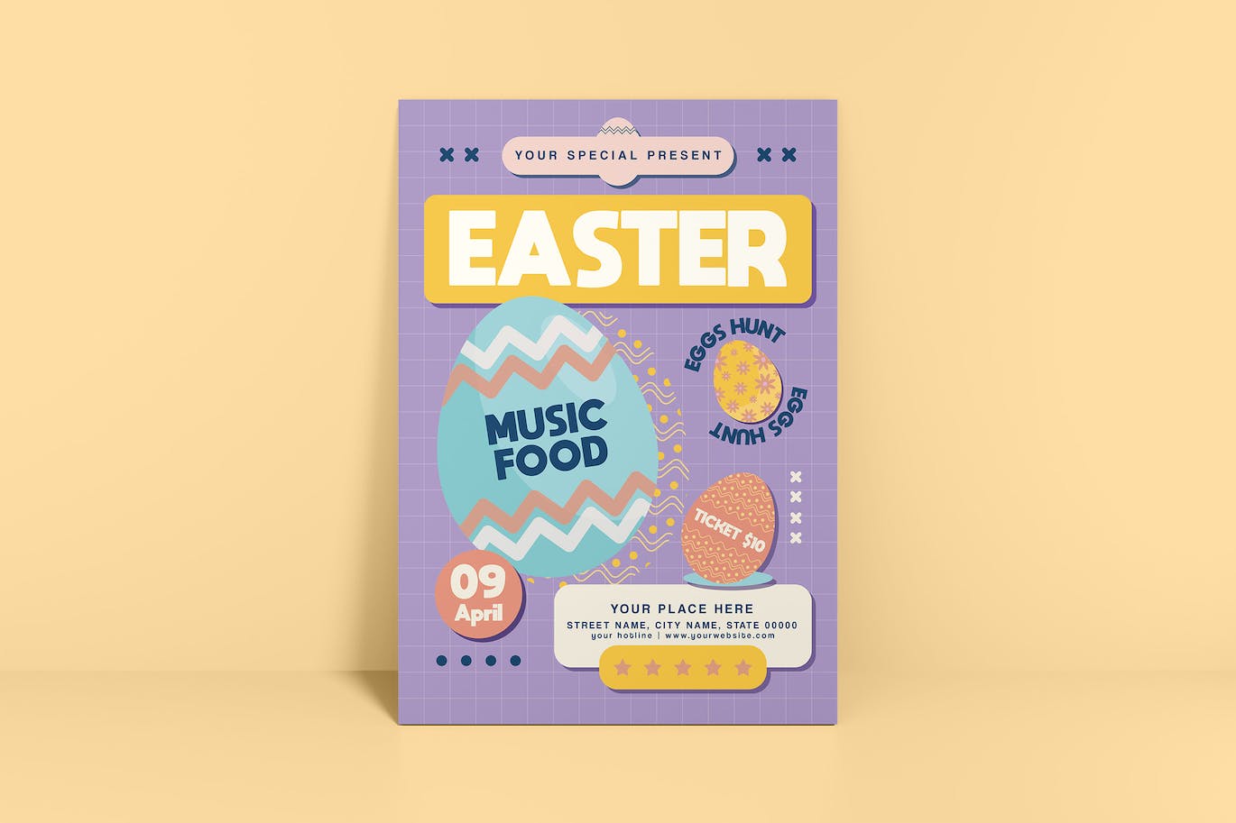 复活节寻蛋传单设计模板 Easter Egg Hunt Flyer 设计素材 第1张