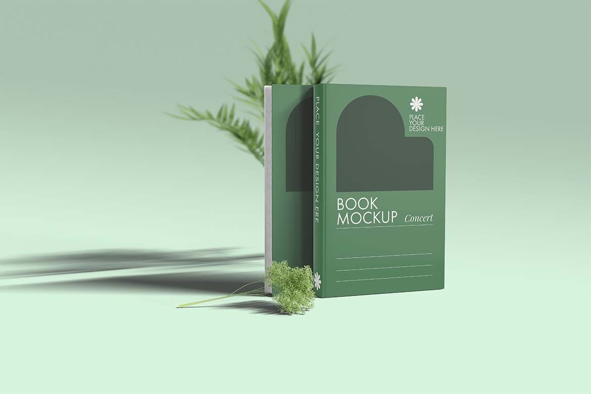 带植物装饰的书籍书皮封面展示样机图 Book Cover Mockup with Plant Ornament 样机素材 第3张