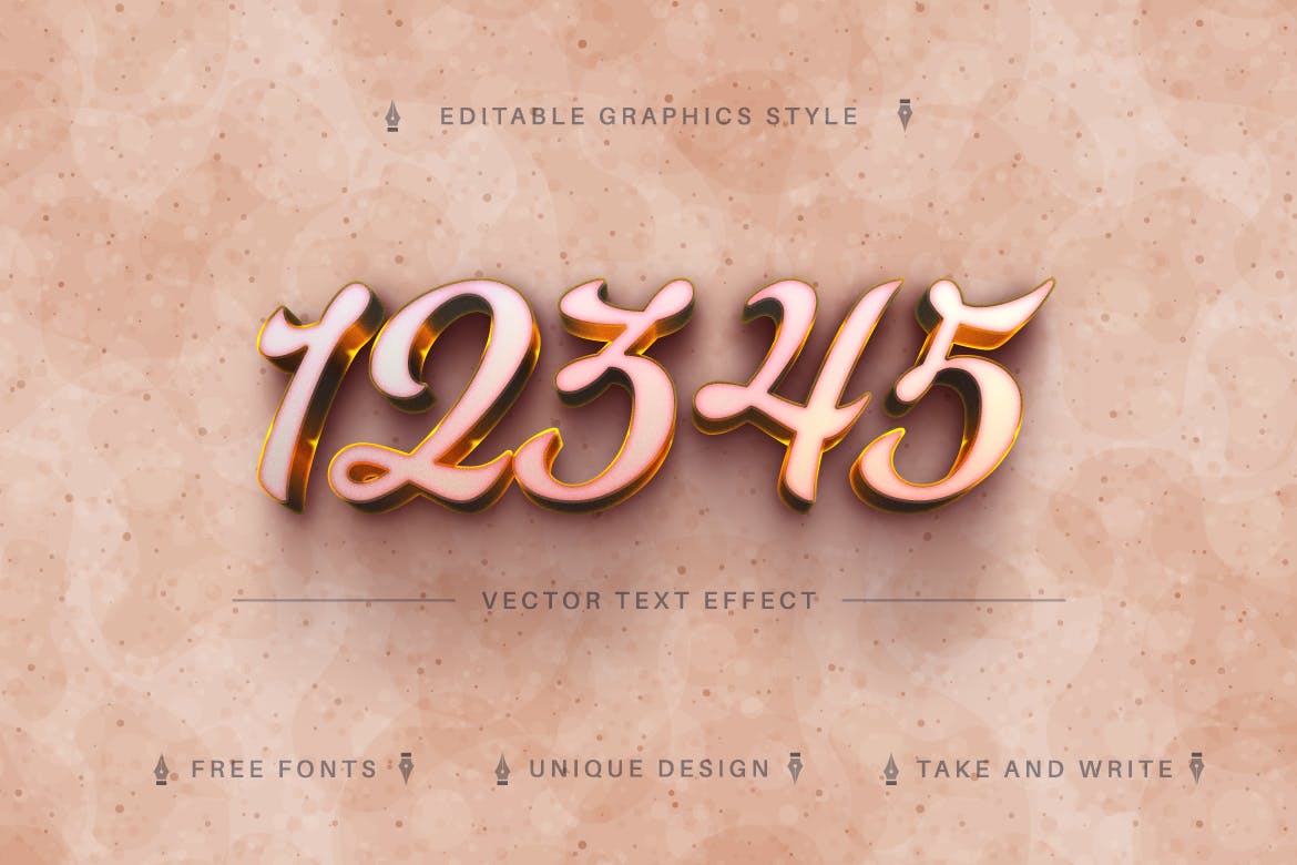 情人节亮金色矢量文字效果字体样式 Valentine Gold – Editable Text Effect, Font Style 插件预设 第4张