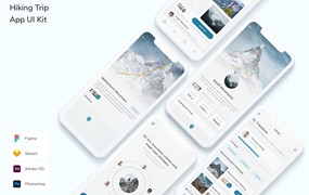 远足旅行移动应用UI设计套件 Hiking Trip App UI Kit
