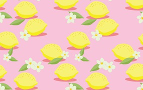 粉色背景柠檬无缝图案 Lemon on Pink Background Seamless Pattern