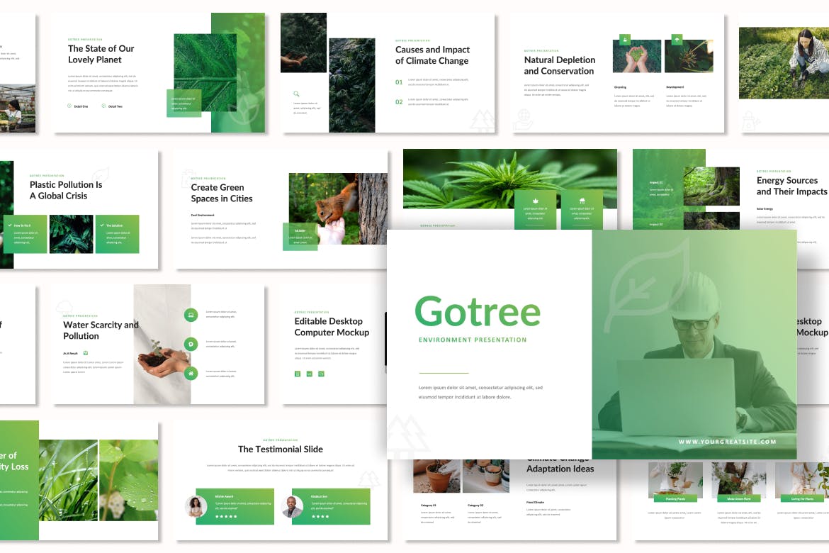 绿色生态环境PPT幻灯片模板素材 Gotree – Environment Presentation PowerPoint 幻灯图表 第3张