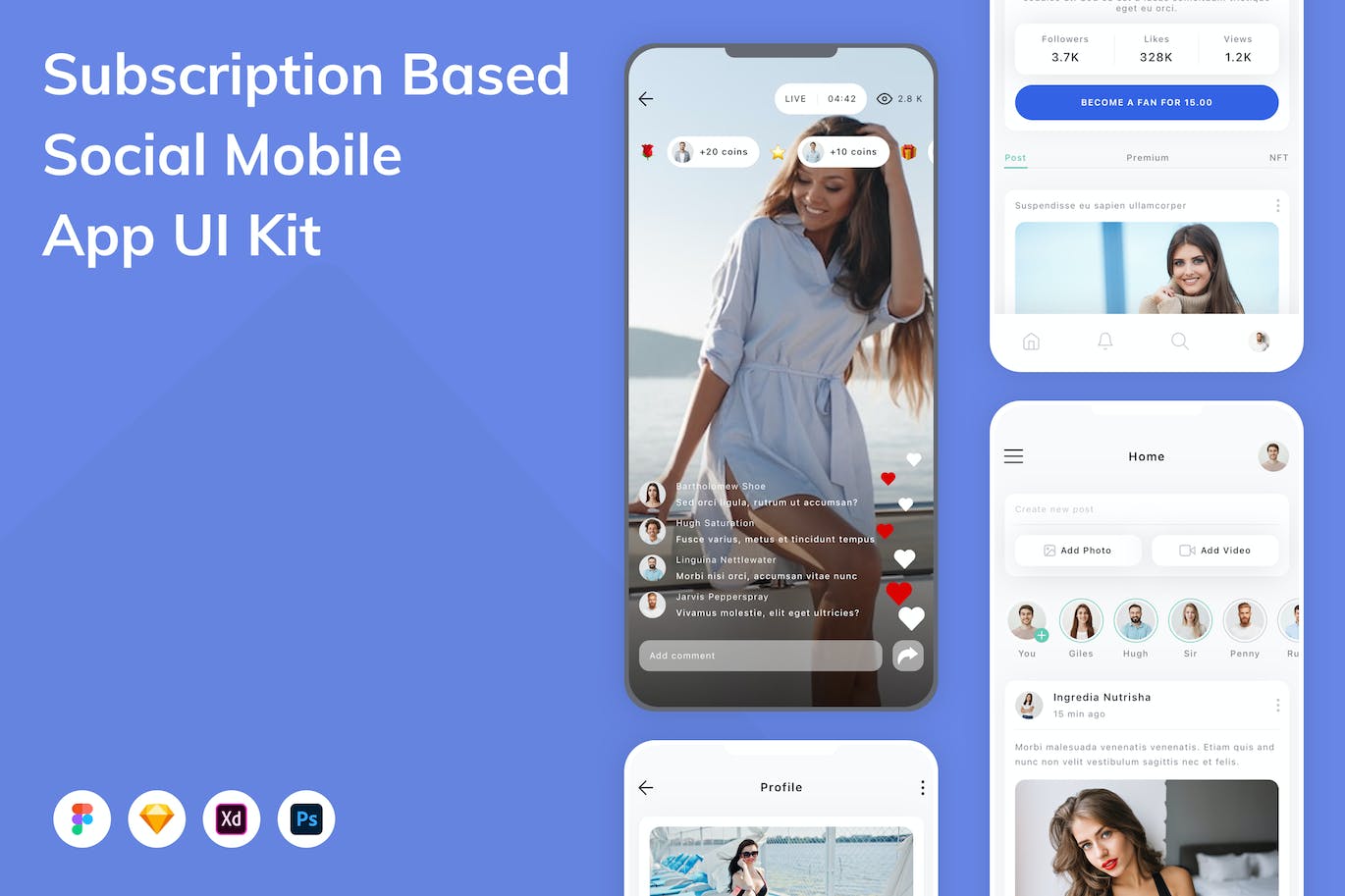 订阅式社交移动应用UI设计套件 Subscription Based Social Mobile App UI Kit APP UI 第1张