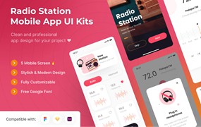广播电台App移动应用UI套件模板 Radio Station Mobile App UI Kits Template