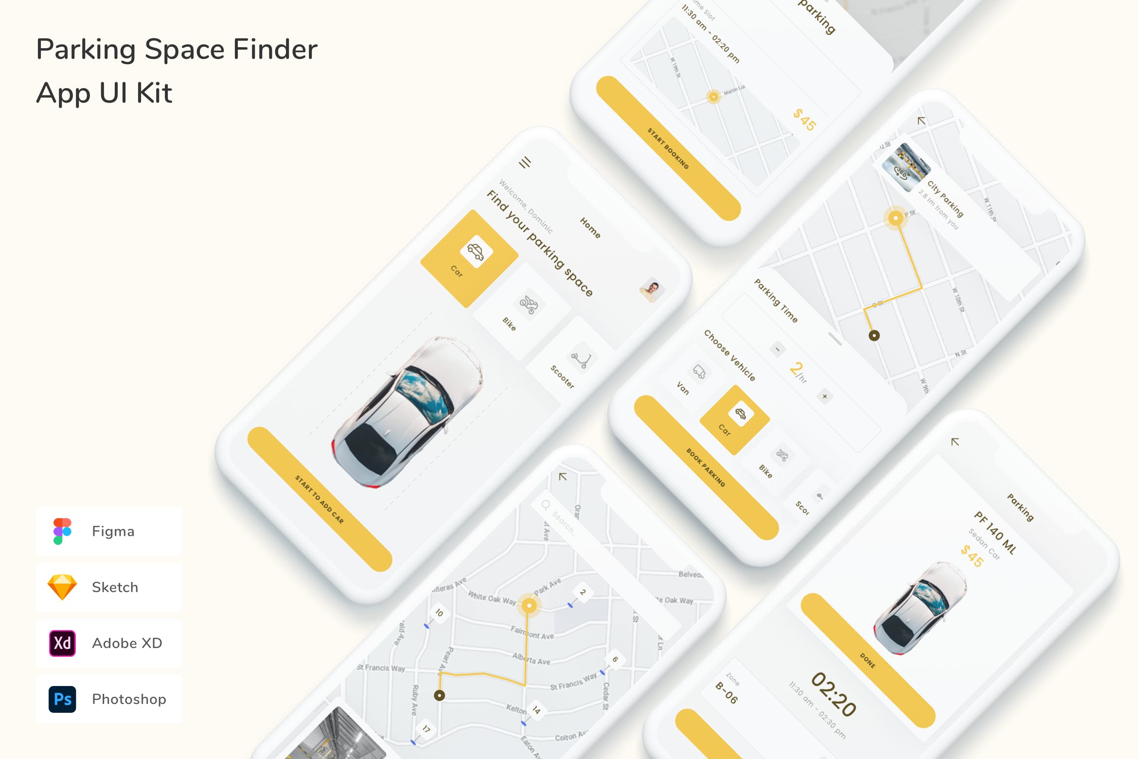 泊车位搜索移动应用UI设计套件 Parking Space Finder App UI Kit APP UI 第1张