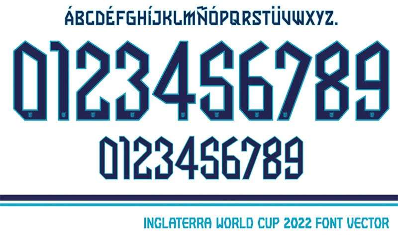 2022年世界杯英格兰队球衣字体 设计素材 第1张